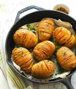Hasselback Potatoes in a Skillet