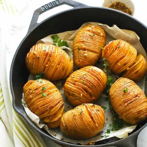 Hasselback Potatoes in a Skillet