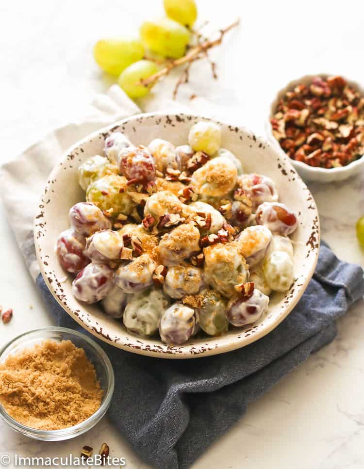 Grape salad with brown sugar and pecans on the side