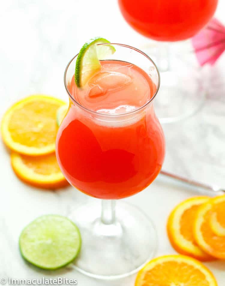 Hurricane Drink with rum, oranges, and limes