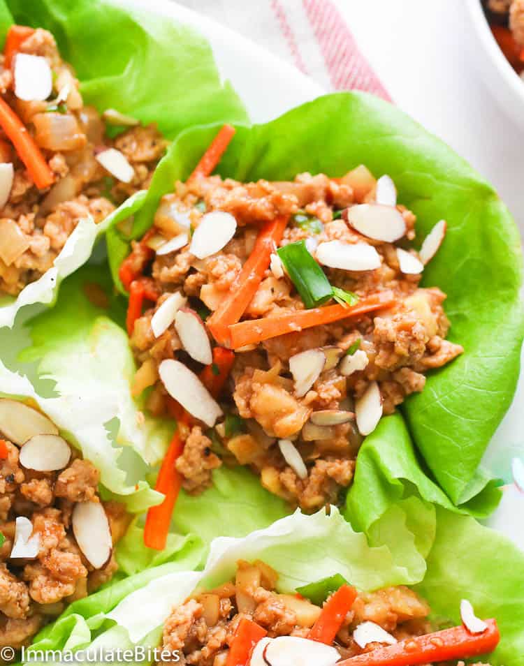 Chicken Lettuce Wrap Topped with Sliced Almonds