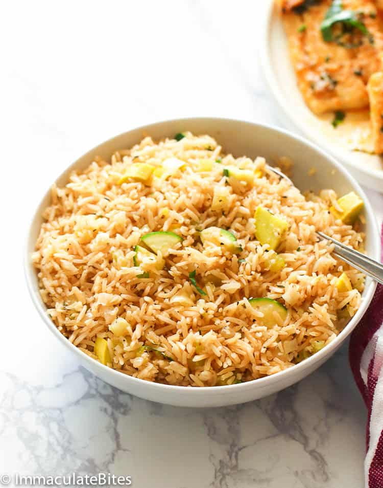 A bowl of delicious rice pilaf ready to pair with grilled salmon