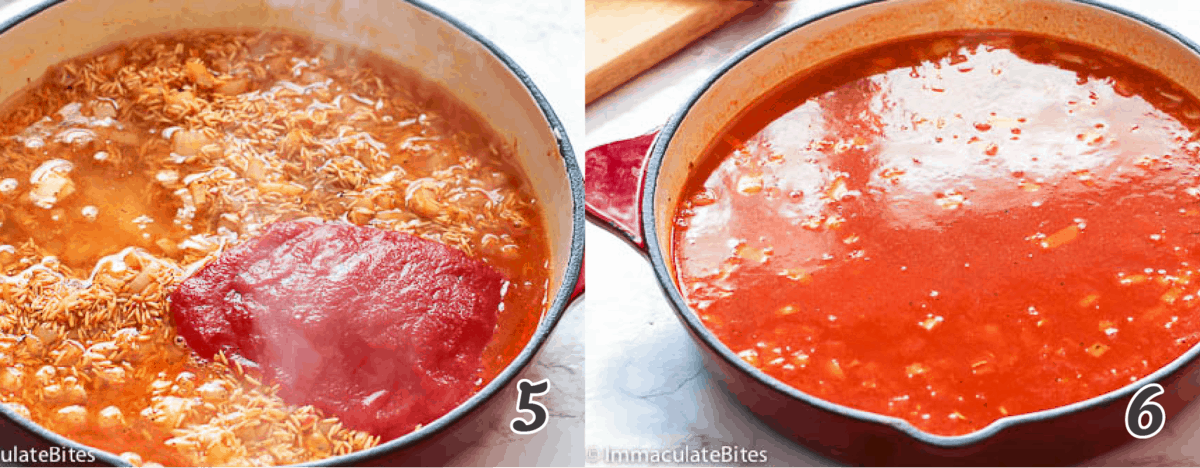 Cooking the rice in tomato-based broth and sauce