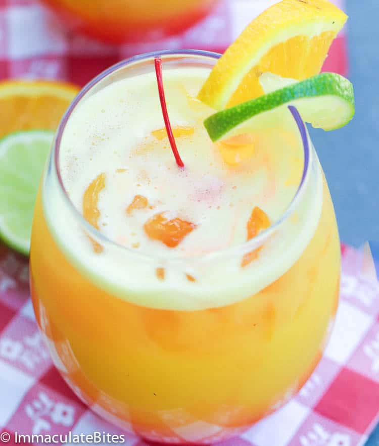 Refreshing and ice cold rum punch ideal for a Super Bowl tailgate party