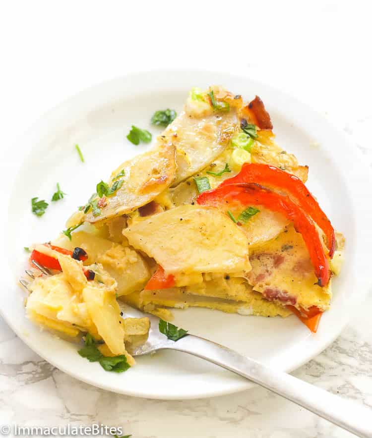 Serving a slice of Potato frittata