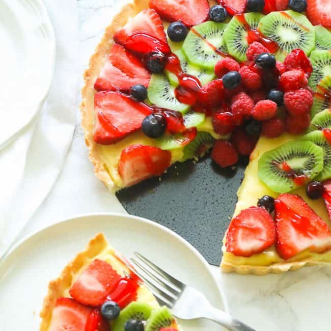 Fruit Tart with a slice served