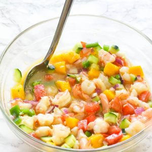 Zingy shrimp ceviche salad ready to serve