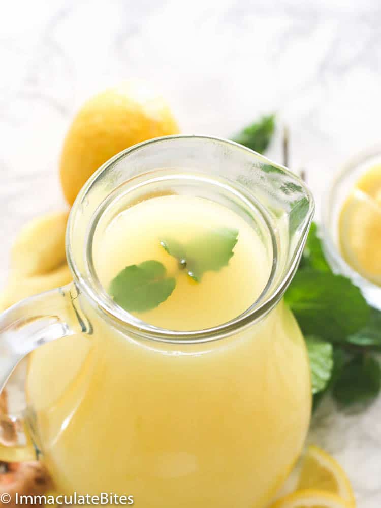 A pitcher of freshly homemade ginger juice