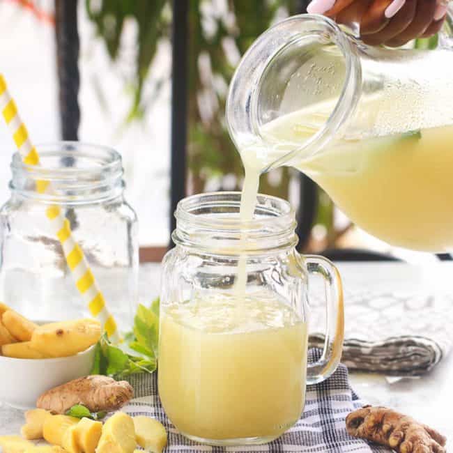 Pouring a glass of insanely delicious ginger juice