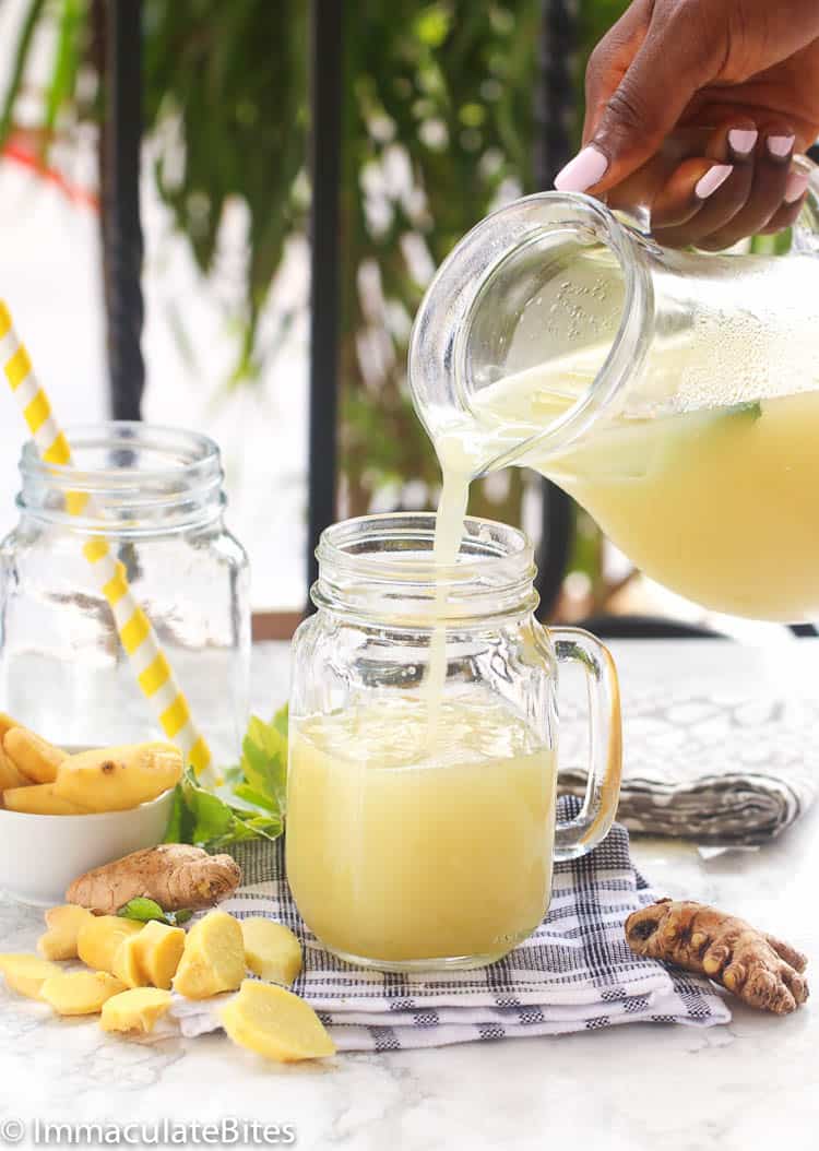 Pouring a glass of insanely delicious ginger juice