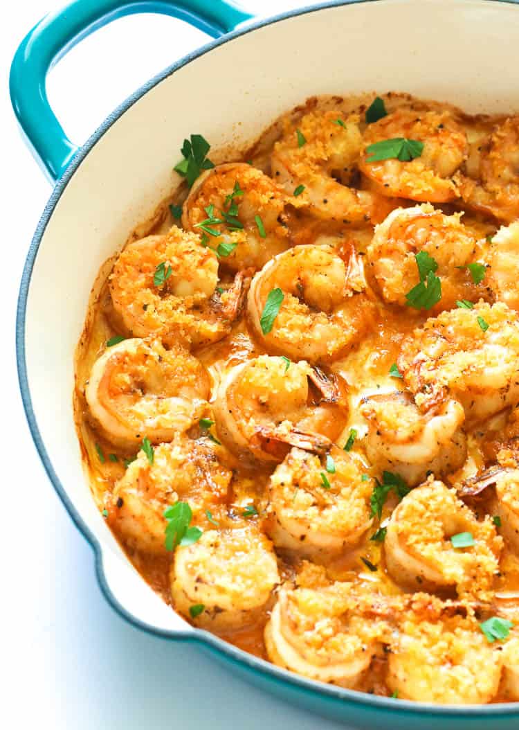 Serving up decadent baked shrimp for a super easy meal