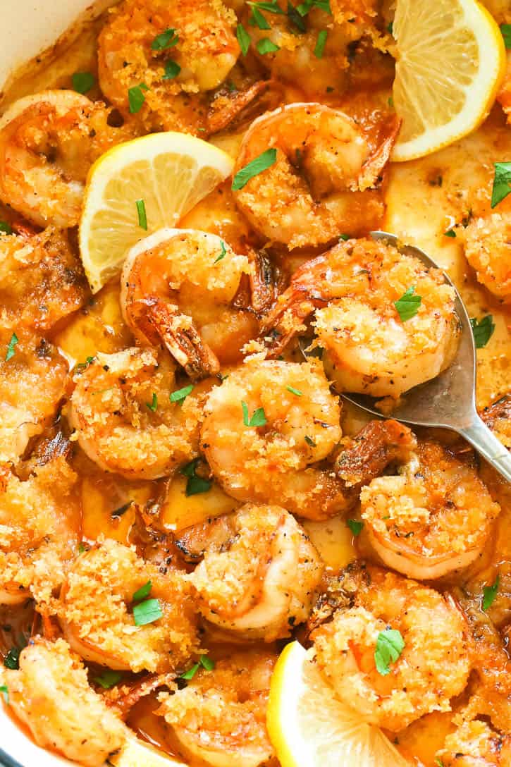 Crispy topped baked shrimp is insanely delicious