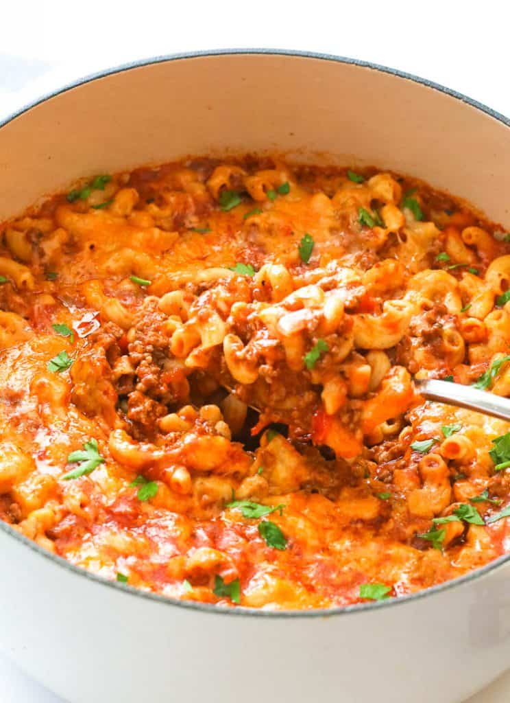 American Goulash in a White Pot