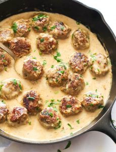 Swedish Meatballs in sauce in a skillet