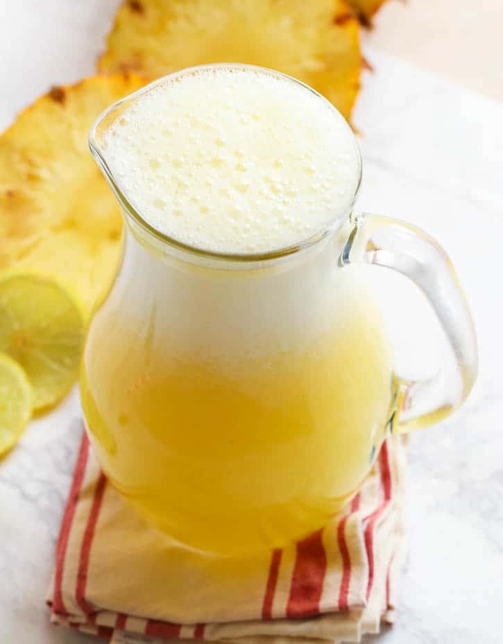 Homemade Pineapple Juice with a gorgeous foam on top