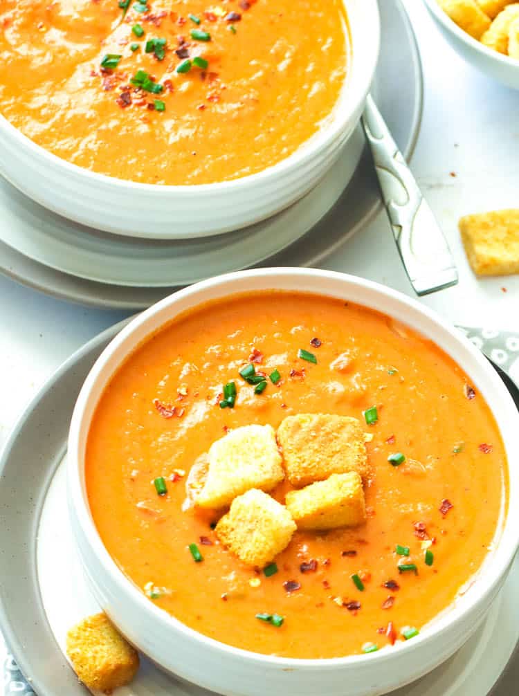 Tomato Bisque with homemade croutons