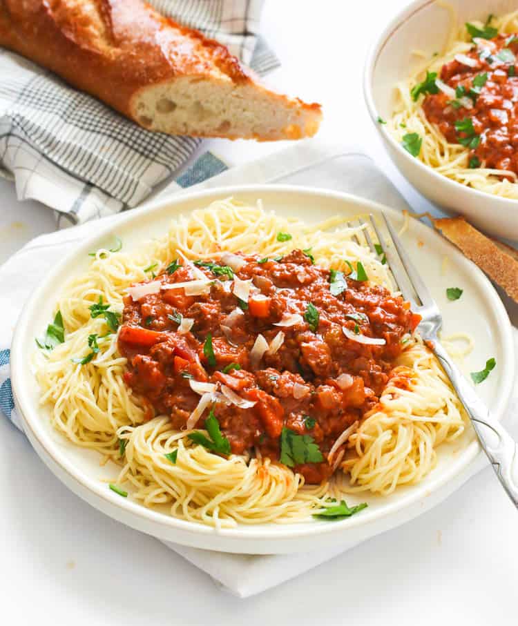 Bolognese Sauce over spaghetti