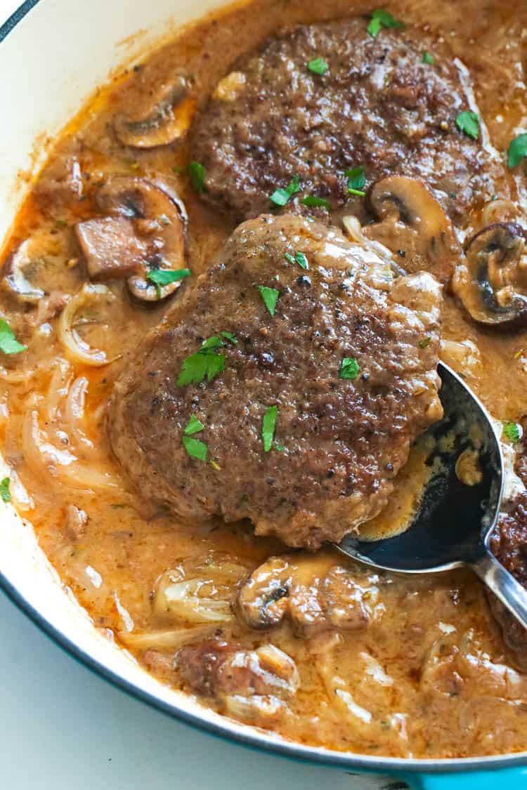 Cube steak in mushroom gravy