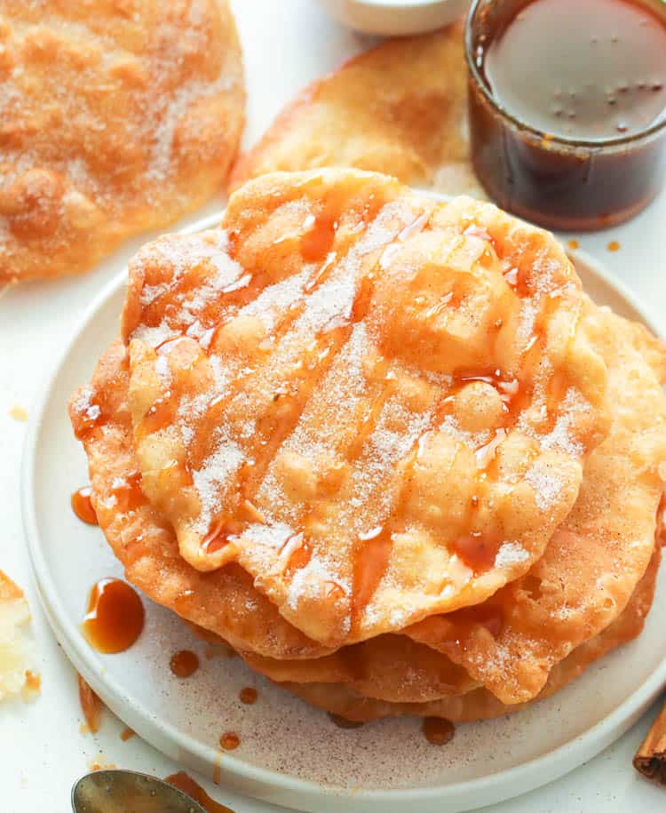 Bunuelos Recipe with cinnamon sugar and piloncillo syrup