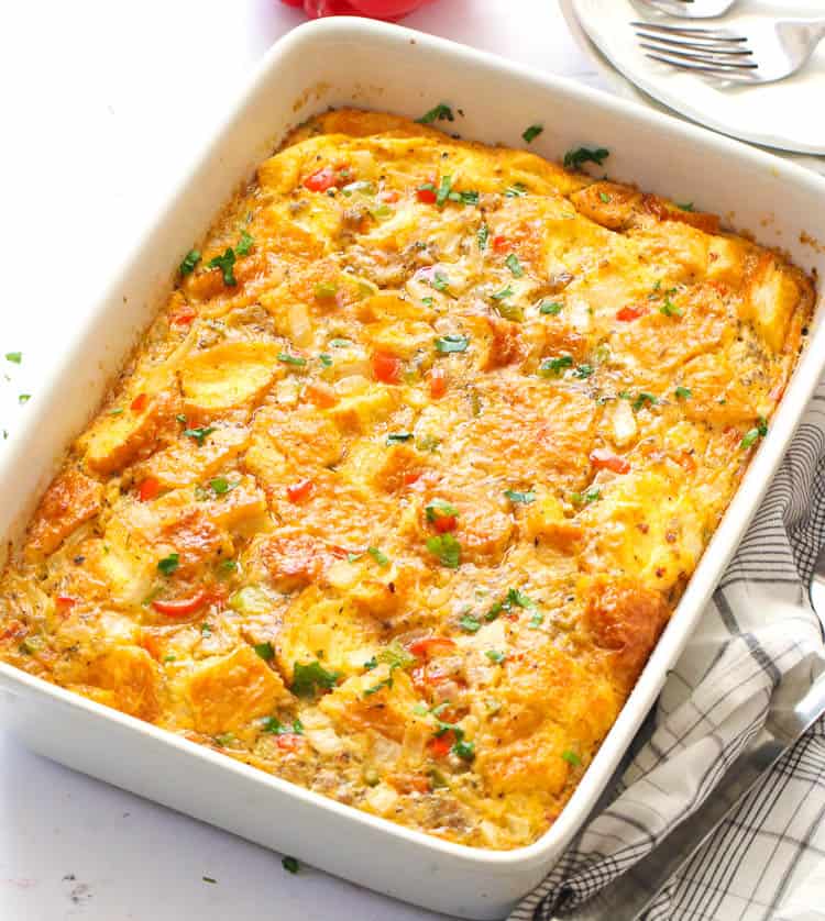 Sausage Egg Casserole fresh from the oven ready for breakfast, lunch or dinner