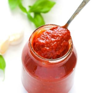 Homemade Pizza Sauce in a jar ready to ramp up the next pizza