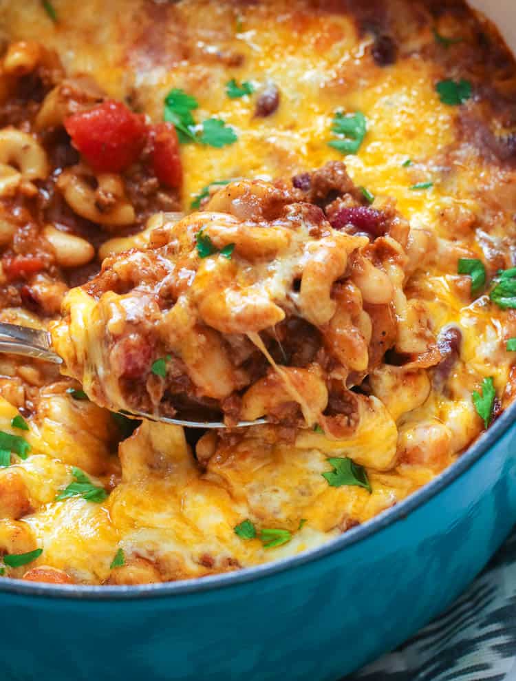 A Pot of Cheesy Chili Mac