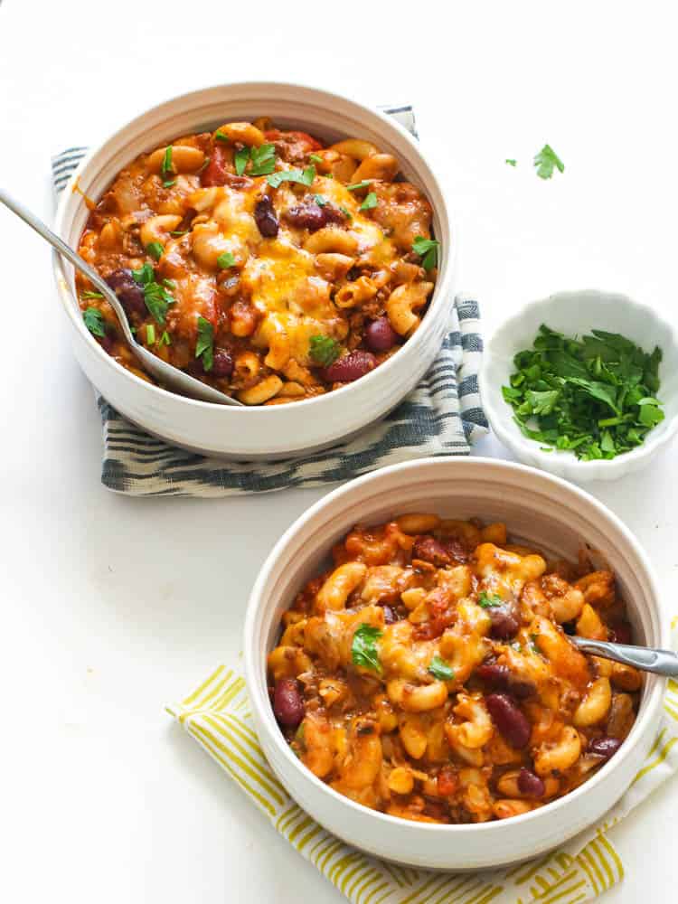 Chili Mac in bowls