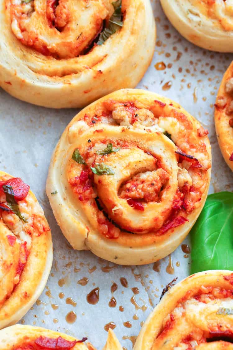 Upclose Shot of Pizza Roll on a Sheet Pan