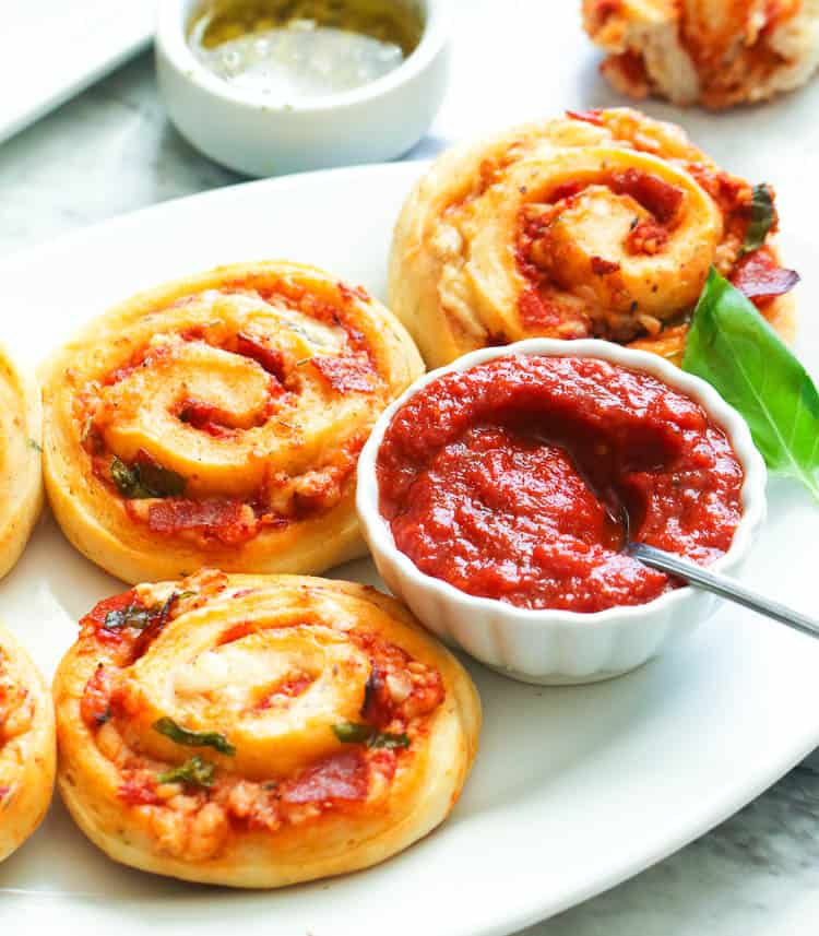 Pizza rolls served with homemade pizza sauce