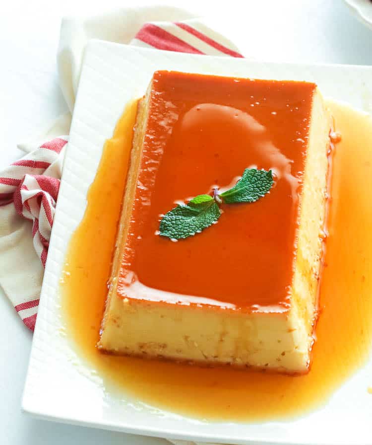 Traditional flan chilled and ready to serve.