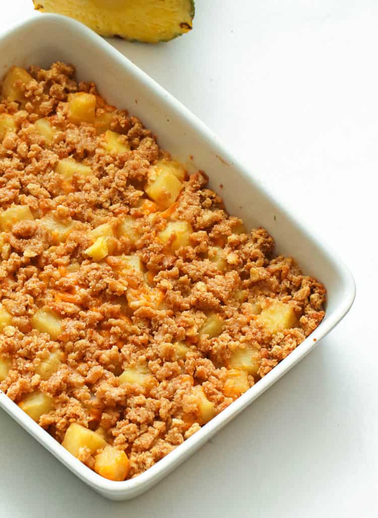 Pineapple casserole straight from the oven