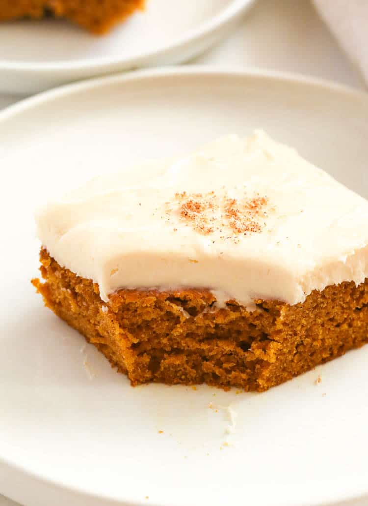 Pumpkin Cake topped with Caramel and Cream Cheese Frosting