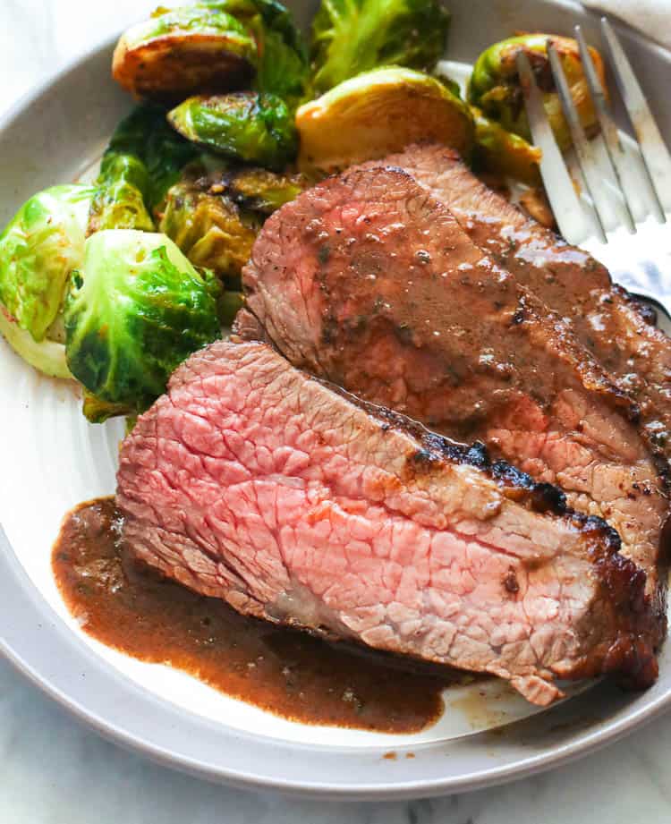 Oven Tri Tip Roast served with Sauteed Brussel Sprouts