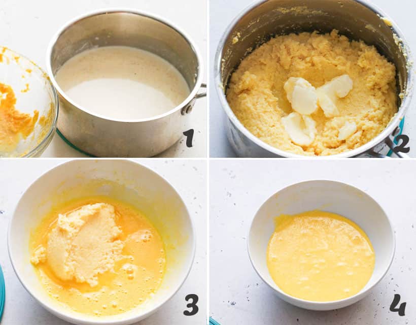 Adding cornmeal and egg mixture into the pot