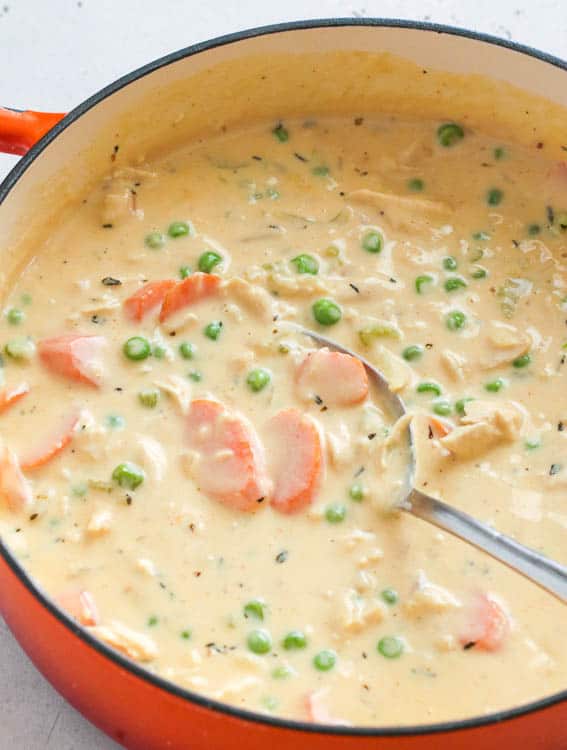 A Pot of Homemade Cream of Chicken Soup