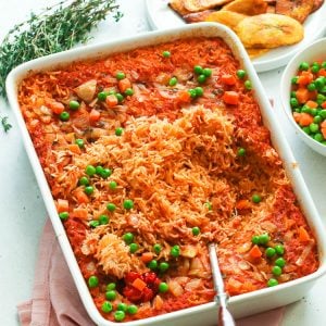 Jollof Rice served in a pan