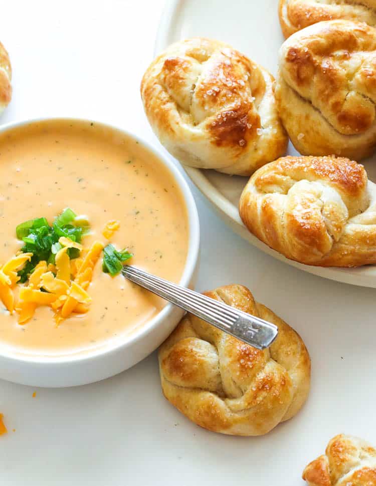 Beer Cheese Dip Served with Soft Pretzels