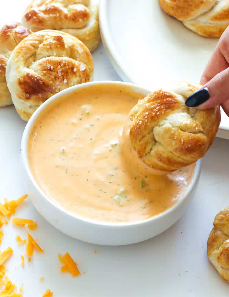 Soft Pretzels Dipped in Beer Cheese Dip