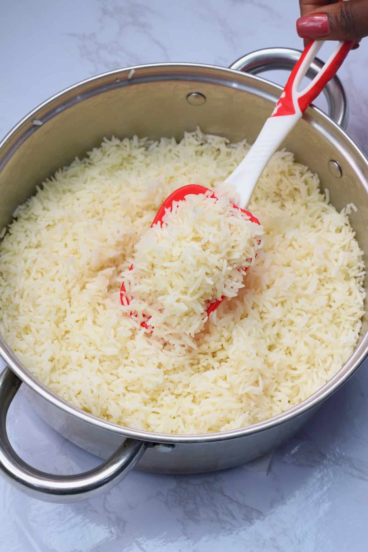 A fresh pan of basmati rice perfectly cooked for your delight