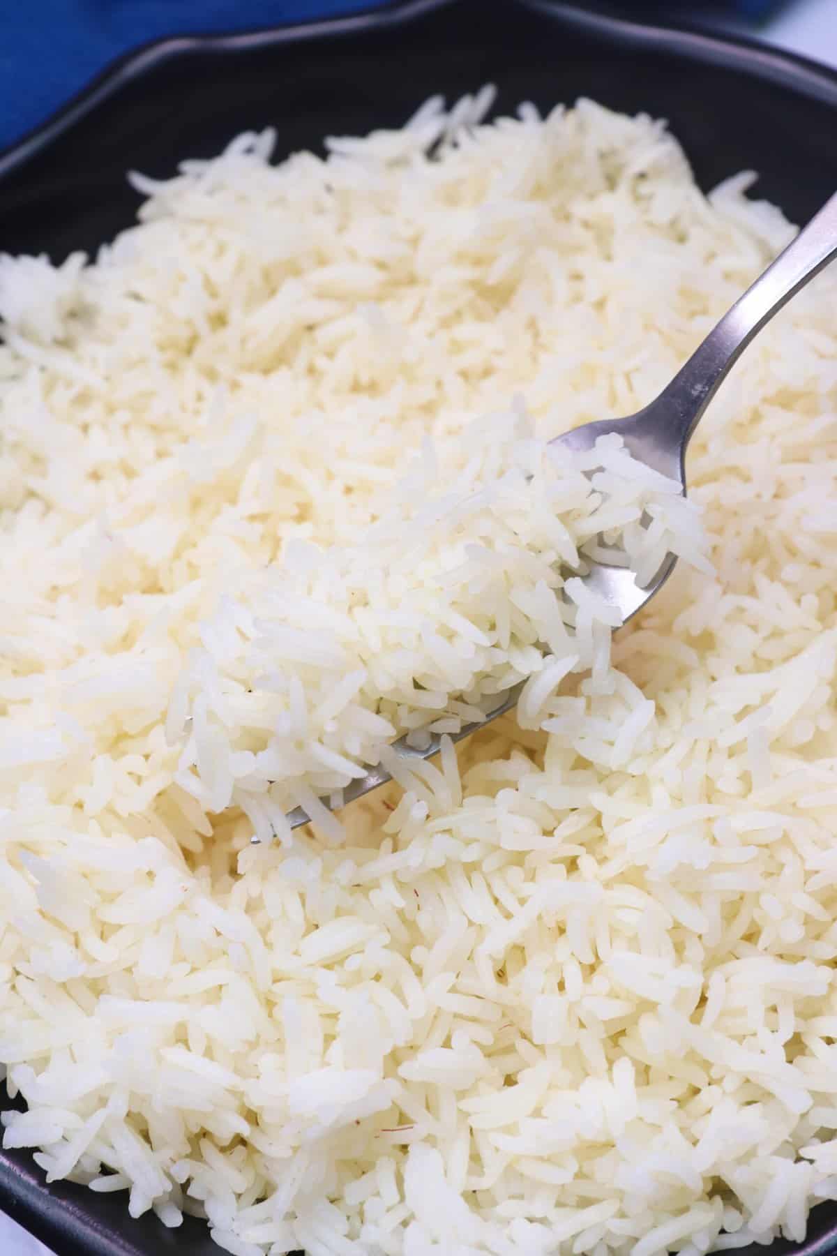 Fluffy basmati rice on a fork for your pleasure