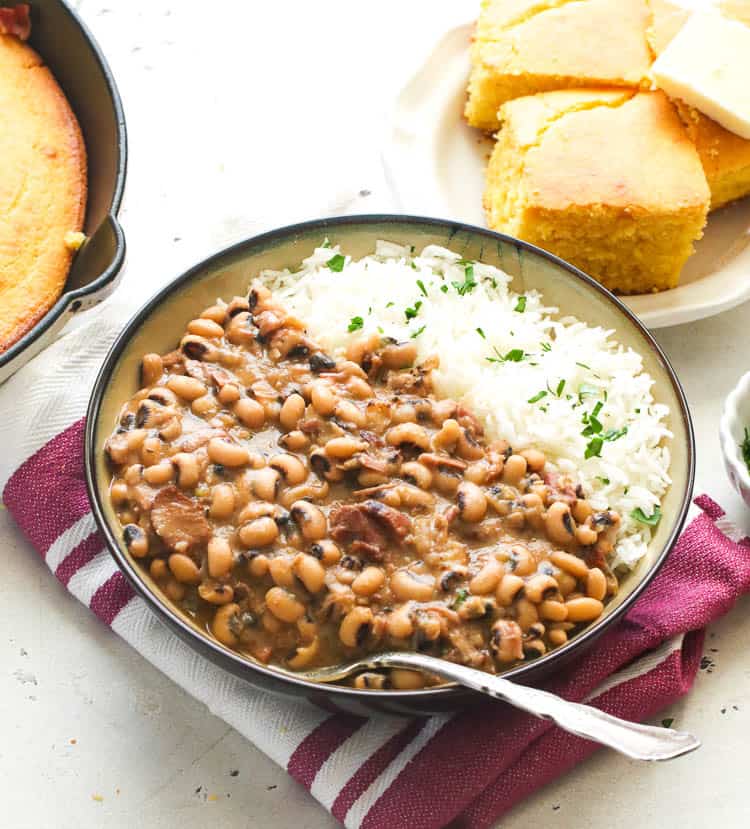 Hoppin John with rice and Southern Cornbread