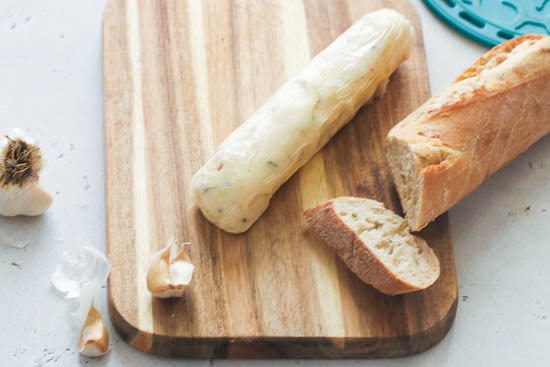 a log of garlic butter and bread