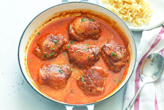 Chicken Paprikash with egg noodles