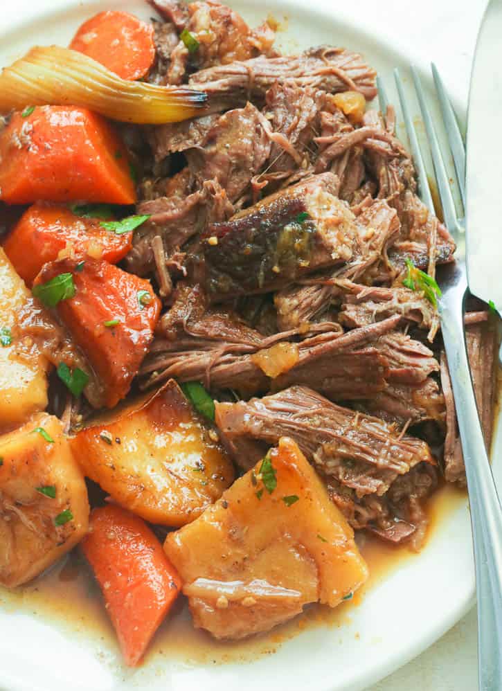 A Plate of Oven Pot Roast and Veggies