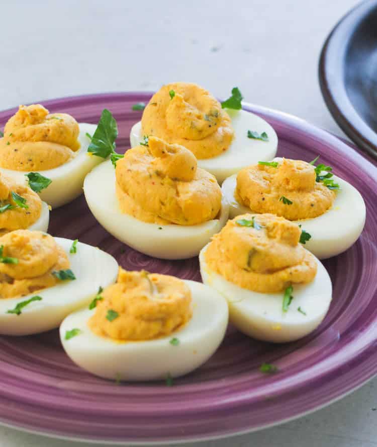 Deviled Eggs Garnished with Parsley