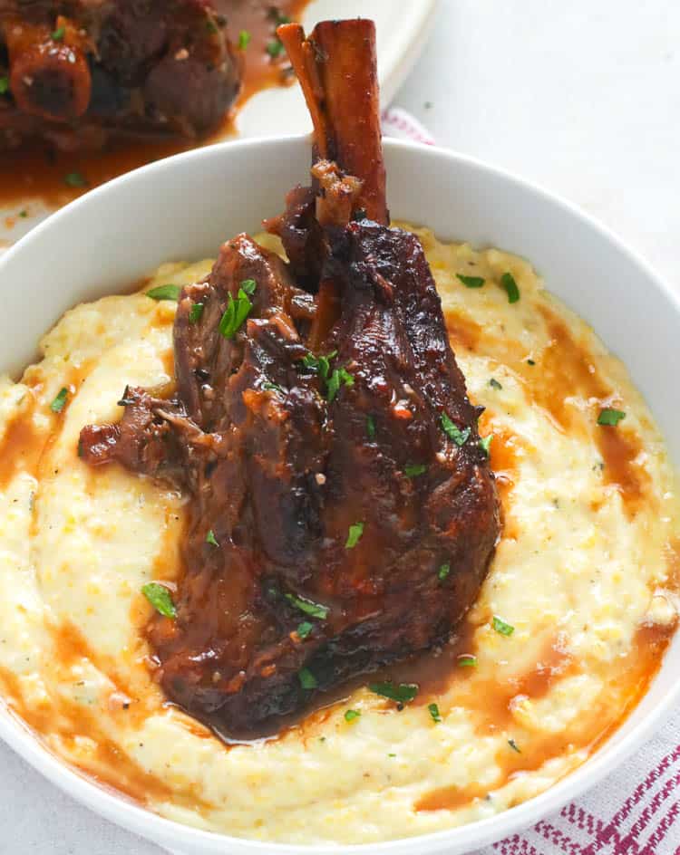 Braised Lamb Shank in a pan