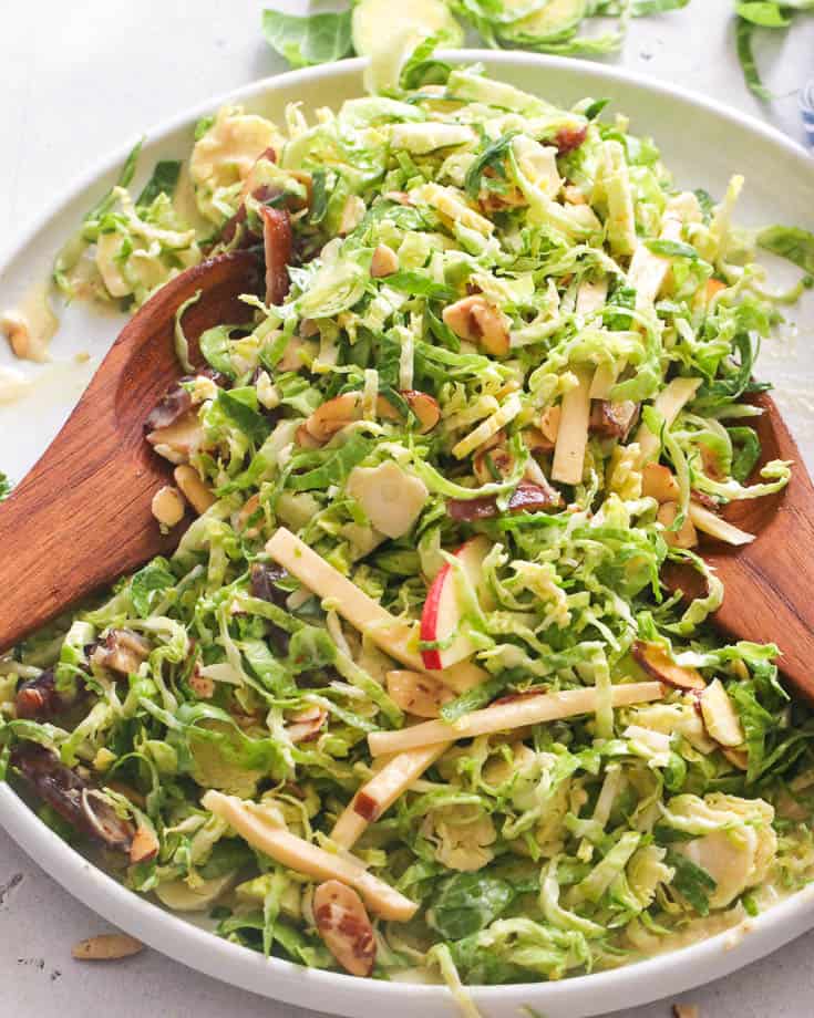 Shaved Brussel Sprouts Salad with Dates, Almonds, and Apples