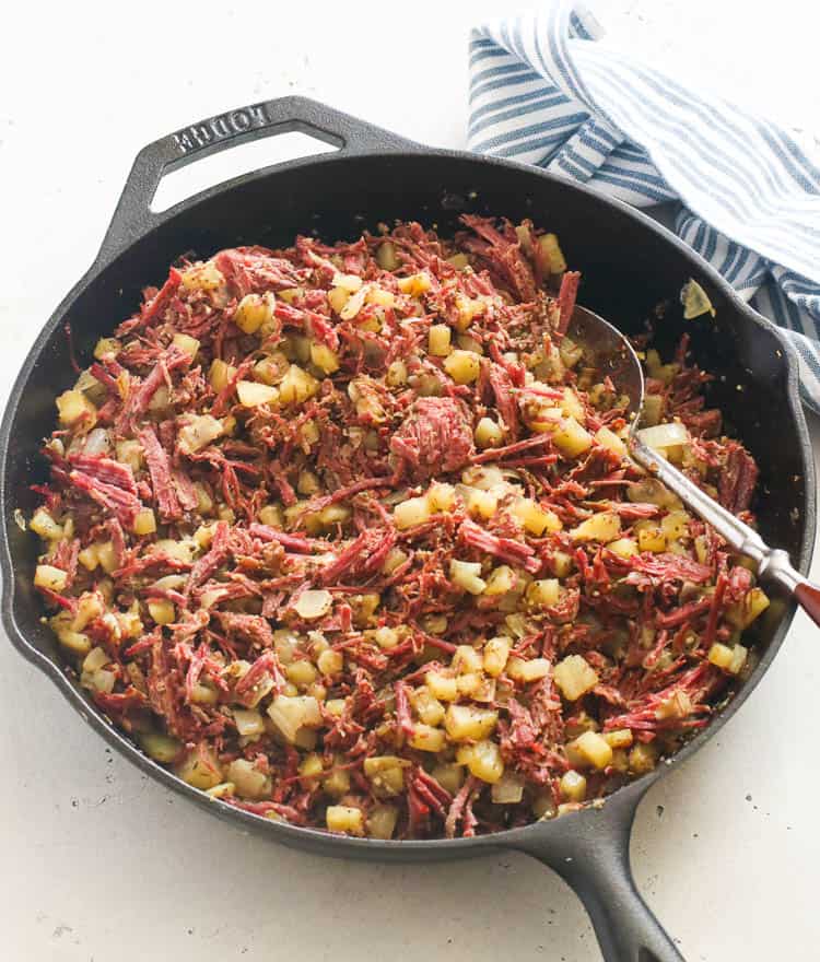 Corned Beef Hash in a cast-iron skillet