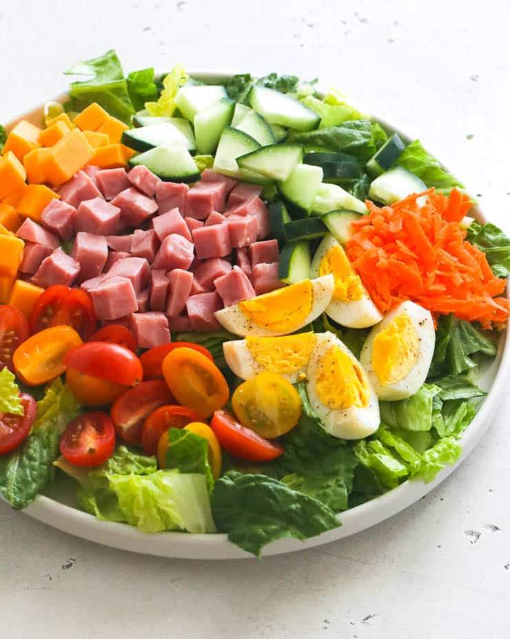 Chef Salad in a white shallow plate