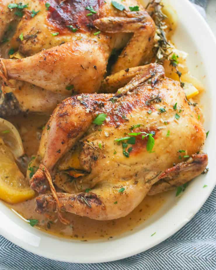 Two Roast Cornish Hens in a Platter